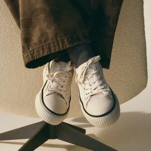 ME+EM 37 6.5 7 Canvas Lace Up Sneakers Cream Retro Trainers
